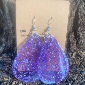 Purple and silver extra large teardrop earrings